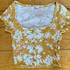 Billabong Yellow Flower Shirt: size L